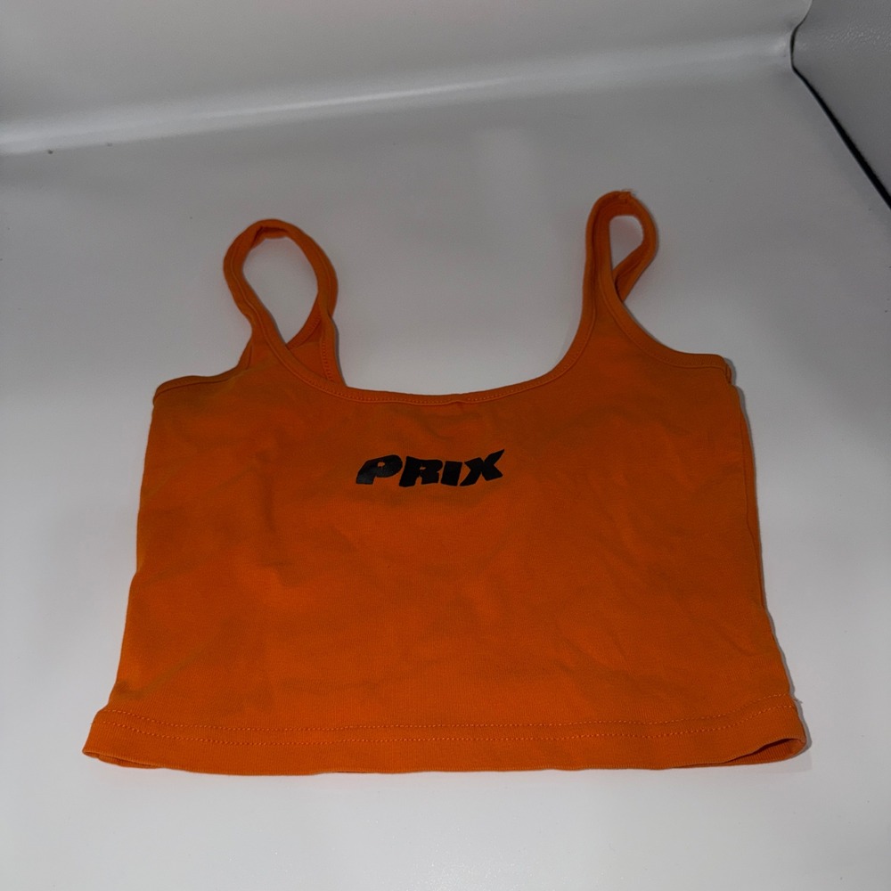 PRIX Orange Cropped Tank Top Glitter Trim Racerback Women's Medium Hailey beiber
